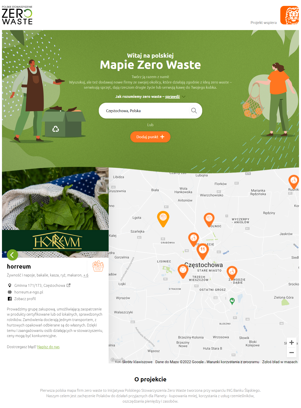 mapa zero waste z punktem horreum